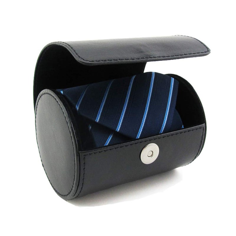WAJJ Menâ€™s Necktie Travel Case, Tie Anti-Wrinkle Organizer Box - Formal Cylinder Shape (Black) - Image 1